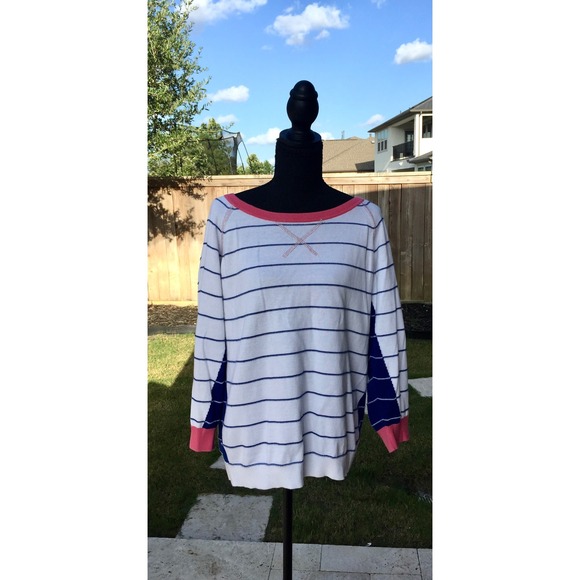 Talbots Sweaters - Talbots Womens XL Striped Sweater White Blue Pink Nautical Raglan Knit Top